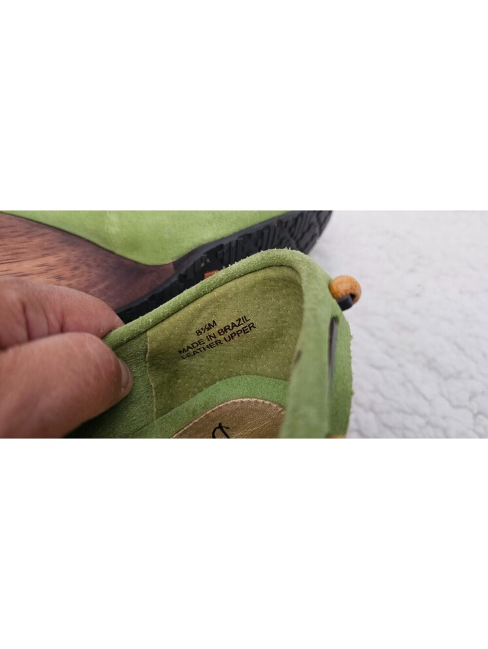 Sam Edelman Leather Wooden Heel Wedge Shoes Moccasins Green Size 8.5 M Slip On - Picture 15 of 15